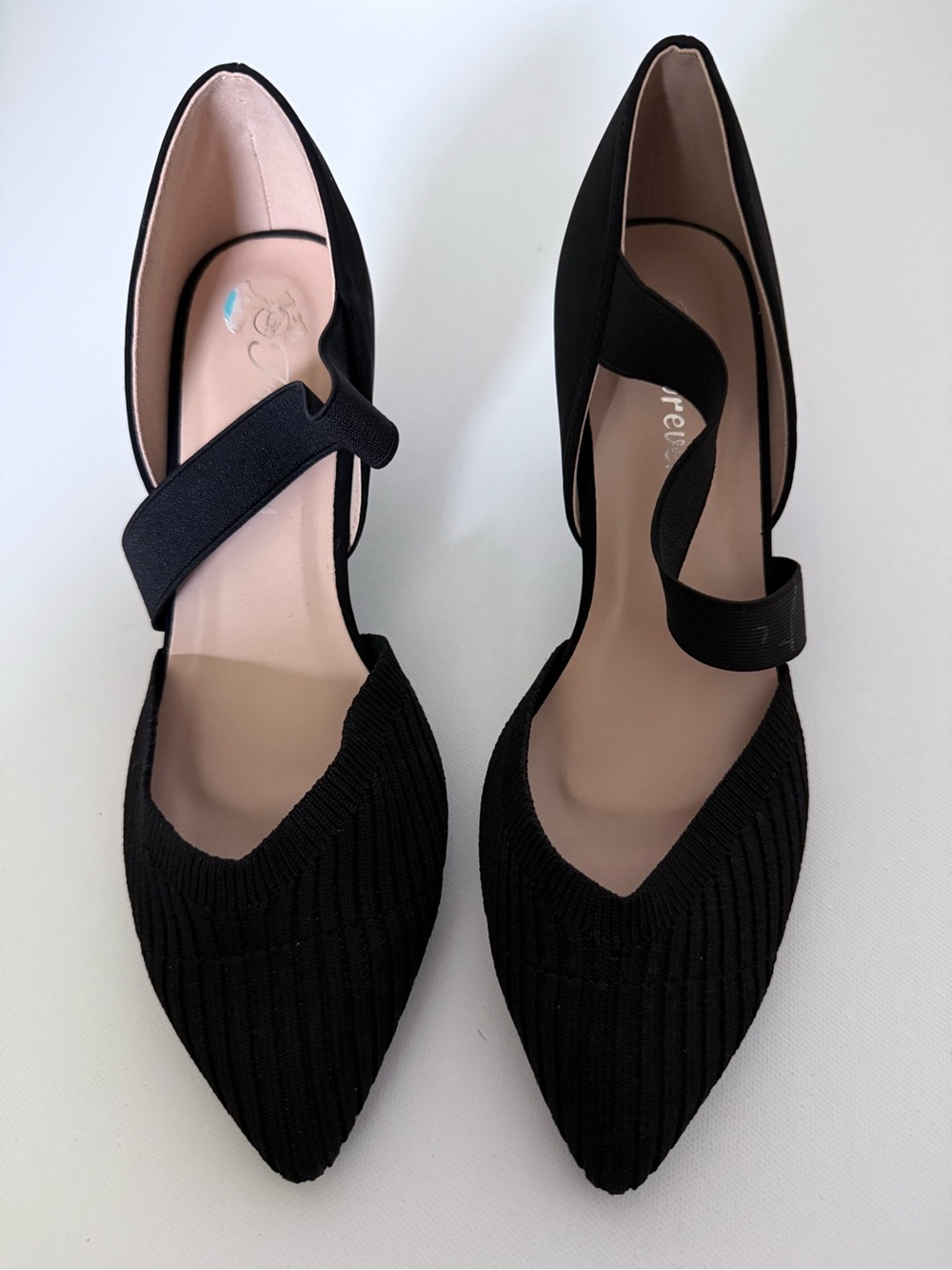 Marshalls Black Pointed Knit D'Orsay Heels with Ankle Strap NWOT